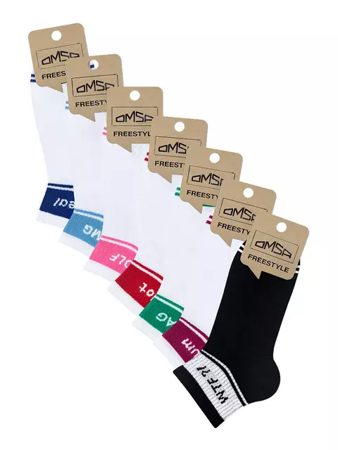 Короткие носки унисекс со сленговыми надписями omsa freestyle 619 bianco/blu chiaro, , 42-44 (27-29), OMSA, - 2