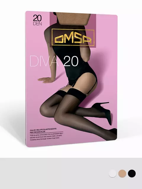 Чулки женские omsa diva 20 calze nero, , 46/48 (M/L), OMSA, - 1