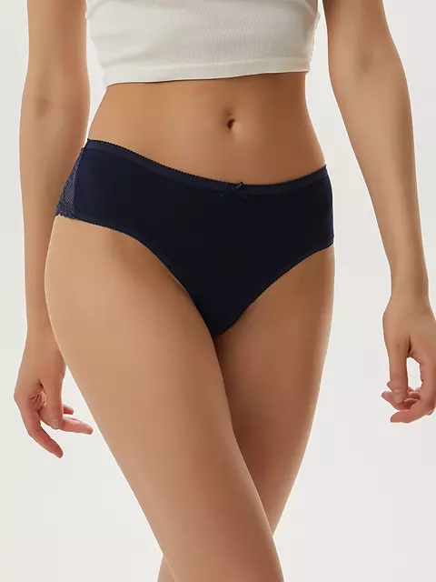 Трусы бразилиана из хлопка с кружевом minimi bo261 brasiliana blu notte, , 52 (2XL), MINIMI, - 2