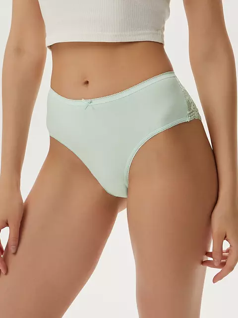 Трусы бразилиана из хлопка с кружевом minimi bo261 brasiliana menta, , 48 (L), MINIMI, - 2