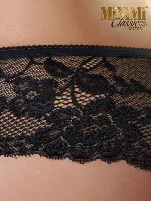 Трусы бразилиана из хлопка с кружевом minimi bo261 brasiliana nero, , 46 (M), MINIMI, - 4