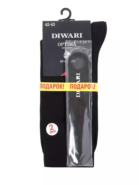 Носки мужские diwari optima 000 (all seasons) (2 пары с ложкой для обуви) черный, 7С-43СП, 42-43 (27), DIWARI,  - 1