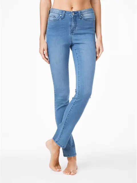 Ультракомфортные женские прямые джинсы с высокой посадкой con-47 темно-синий, , 164-106/XL, CONTE ELEGANT, - 1