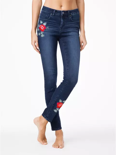 Ультрамодные джинсы skinny с вышивкой и эффектом сильной поношенности fashion conte con-53 темно-синий, CON-53, 170-98/M, CONTE ELEGANT,  - 1
