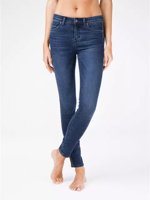 Ультрамодные женские моделирующие джинсы с лампасами из люрекса con-99 темно-синий, CON-99, 164-90/XS, CONTE ELEGANT,  - 1
