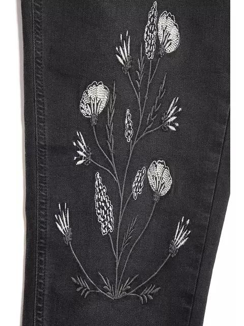 Моделирующие женские джинсы из премиального денима с вышивкой con-100 черный, CON-100, 170-90/XS, CONTE ELEGANT,  - 6