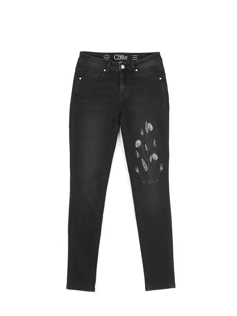 Моделирующие женские джинсы из премиального денима с вышивкой con-100 черный, CON-100, 170-90/XS, CONTE ELEGANT,  - 4