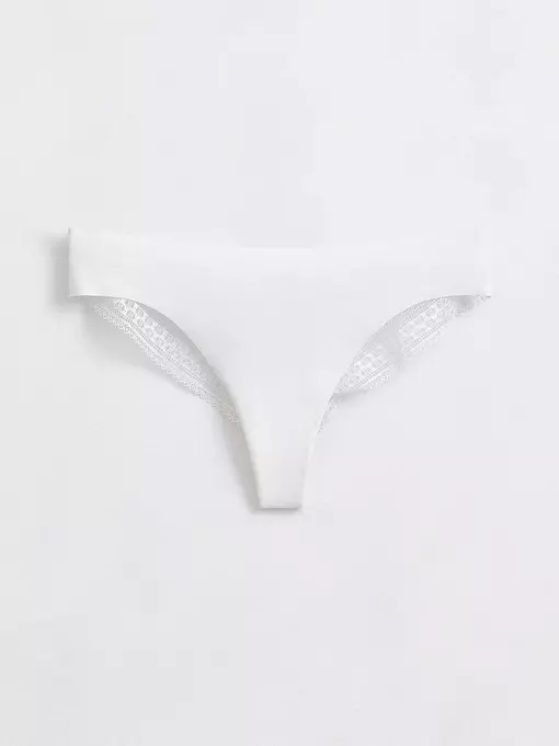 Бесшовные женские трусы «бразилиана» из хлопка и кружева romantic story lbr 1266 off-white, 20С-1210ТСП, 90/XS, CONTE ELEGANT,  - 3