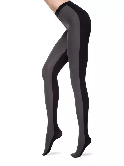 Фантазийные женские колготки с двухцветным рисунком duet 8с-162сп grigio-nero, 8С-162СП, 2, CONTE ELEGANT,  - 2