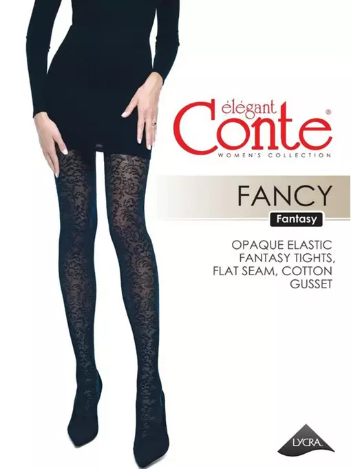 Колготки женские фантазийные с цветочным узором fancy nero, 19С-106СП, 2, CONTE ELEGANT,  - 1