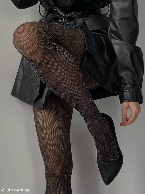 Сияющие колготки с имитацией мелкой сетки rete lurex nero, 20С-93СП, 2, CONTE ELEGANT,  - 4