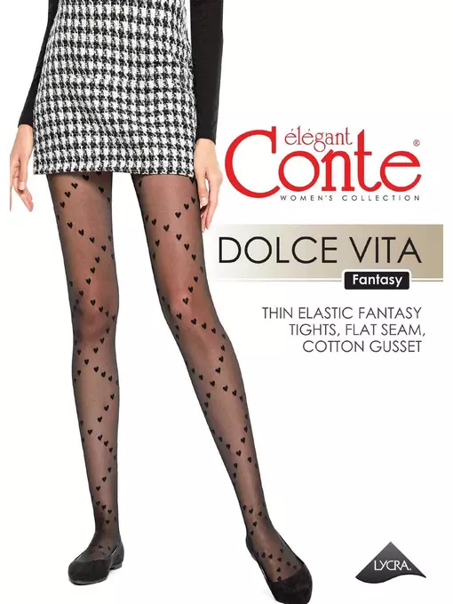 Колготки женские в сердечки c имитацией шнуровки dolce vita nero, 21С-99СП, 2, CONTE ELEGANT,  - 1