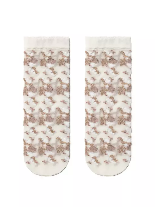 Женские тонкие носки fantasy с имитацией цветочной вышивки brown-panna, 19С-113СП, 36-39 (23-25), CONTE ELEGANT,  - 2