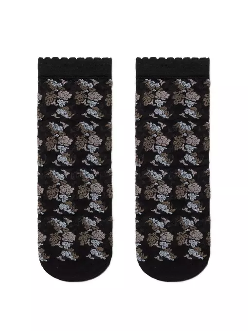Женские тонкие носки fantasy с имитацией цветочной вышивки brown-nero, 19С-113СП, 36-39 (23-25), CONTE ELEGANT,  - 2