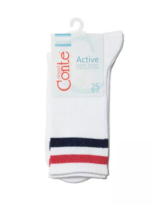 Женские хлопковые носки с яркими полосками из люрекса 157 белый-красный, 19С-65СП, 38-39 (25), CONTE ELEGANT,  - 3