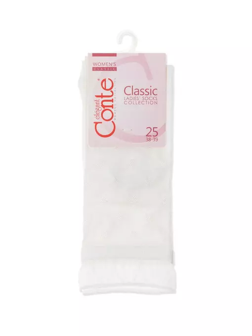 Носки женские classic из вискозы с глянцевым рисунком и декоративной прозрачной сеткой  491 белый, 19С-189СП, 38-39 (25), CONTE ELEGANT,  - 3