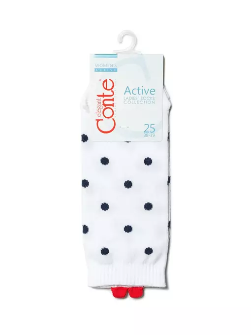 Короткие женские хлопковые носки с пикотом-«сердечком» в горошек 222 белый, 20С-18СП, 39-41 (25-27), CONTE ELEGANT,  - 4