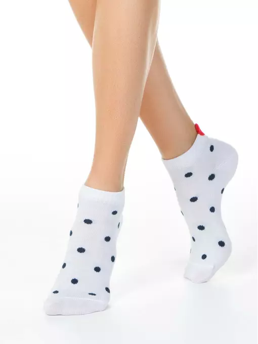 Короткие женские хлопковые носки с пикотом-«сердечком» в горошек 222 белый, 20С-18СП, 39-41 (25-27), CONTE ELEGANT,  - 2