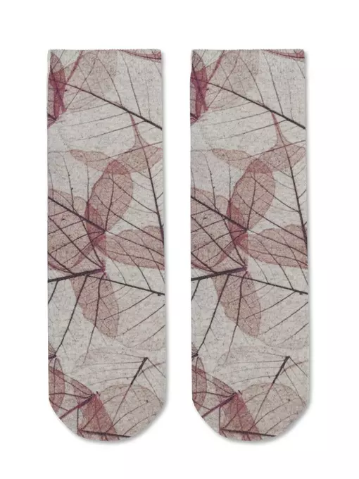 Носки женские с принтом fantasy из смесовой пряжи с хлопком и льном 255 бежевый, 20С-107СП, 36-39 (23-25), CONTE ELEGANT,  - 2