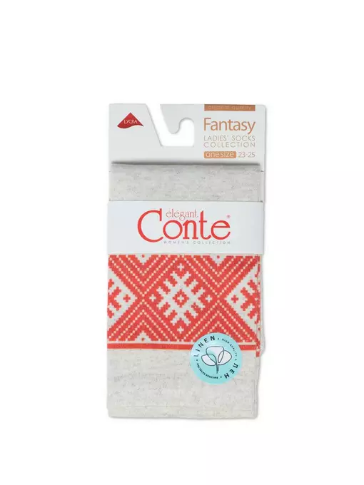 Носки женские с принтом fantasy из смесовой пряжи с хлопком и льном 274 бежевый, 20С-107СП, 36-39 (23-25), CONTE ELEGANT,  - 3