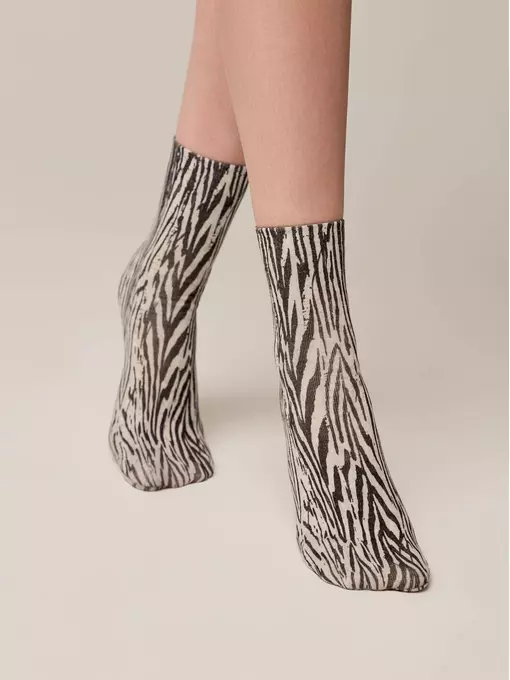 Носки женские с принтом из смесовой пряжи с хлопком и льном fantasy 405 бежевый, 20С-107СП, 36-39 (23-25), ,  - 2