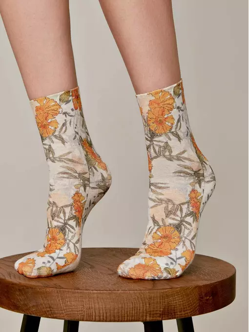 Носки женские с принтом из смесовой пряжи с хлопком и льном fantasy 402 желтый, 20С-107СП, 36-39 (23-25), ,  - 3