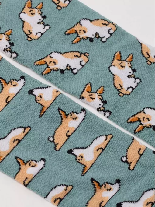 Хлопковые женские носки happy с рисунками "corgi" 388 серо-бирюзовый, 17С-21СП, 36-39 (23-25), ,  - 5