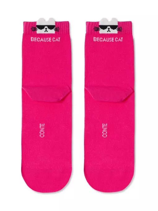 Хлопковые женские носки classic с пикотом «cat» 250 фуксия, 17С-183СП, 40-41 (27), CONTE ELEGANT,  - 3