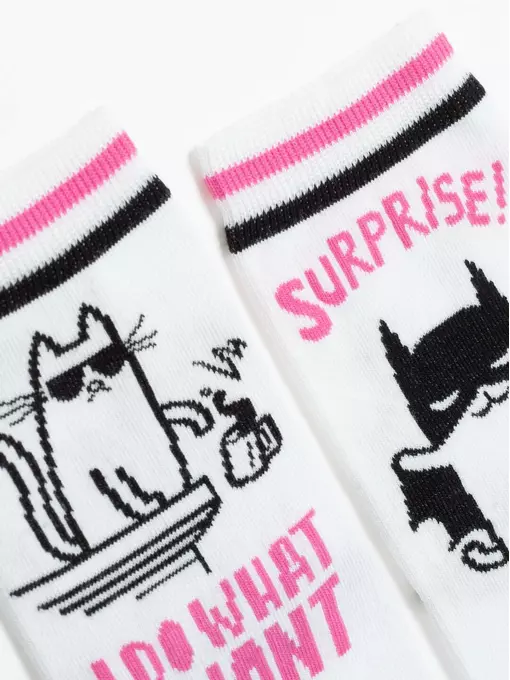 Хлопковые женские носки happy c рисунками "cat & surprise" 357 белый, 18С-227СП, 36-39 (23-25), CONTE ELEGANT,  - 4