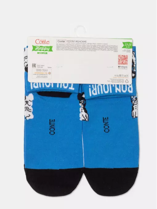Хлопковые женские носки happy с рисунком «french bulldog» 389 синий, 18С-227СП, 36-39 (23-25), ,  - 6
