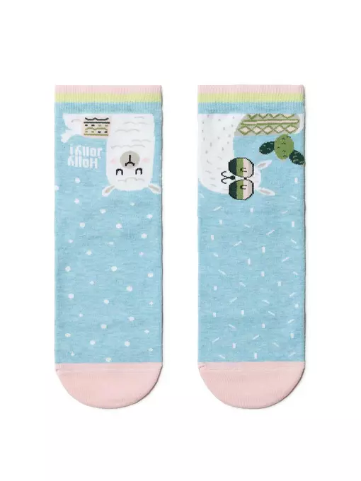 Хлопковые женские носки conte happy с рисунками "лама и кактус" 173 голубой, 18С-227СП, 36-39 (23-25), CONTE ELEGANT,  - 2