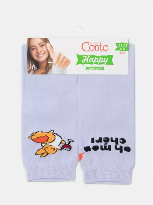 Хлопковые женские носки happy с рисунками "oh mon chéri" 371 бледно-фиолетовый, 18С-227СП, 36-39 (23-25), CONTE ELEGANT,  - 5