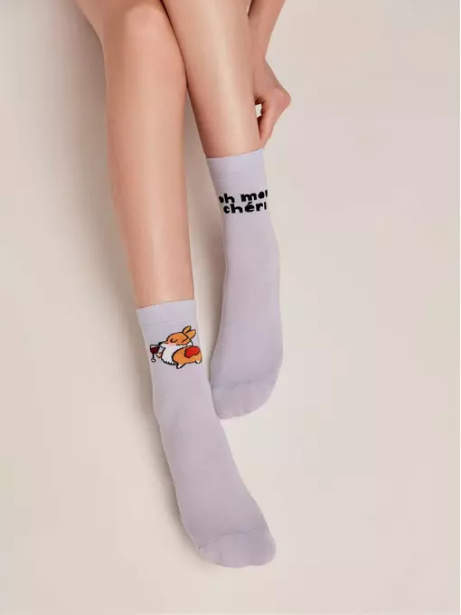 Хлопковые женские носки happy с рисунками "oh mon chéri" 371 бледно-фиолетовый, 18С-227СП, 36-39 (23-25), CONTE ELEGANT,  - 2