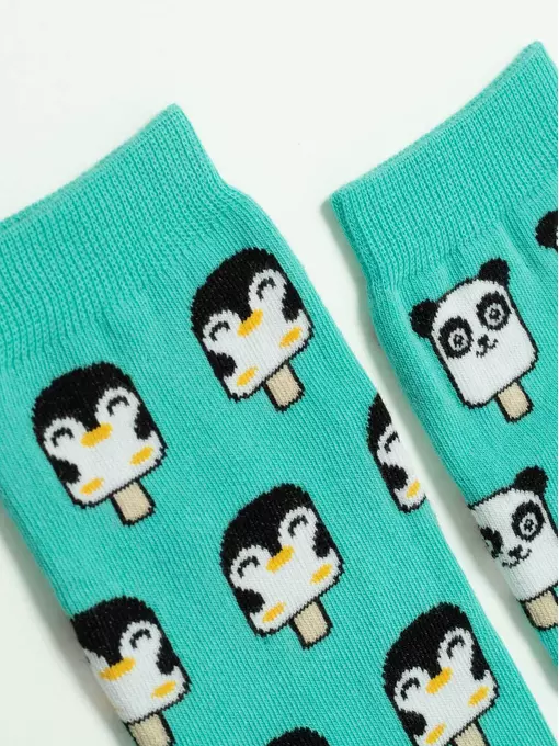 Хлопковые женские носки happy c рисунками "panda & penguin" 372 бирюза, 18С-227СП, 36-39 (23-25), CONTE ELEGANT,  - 4