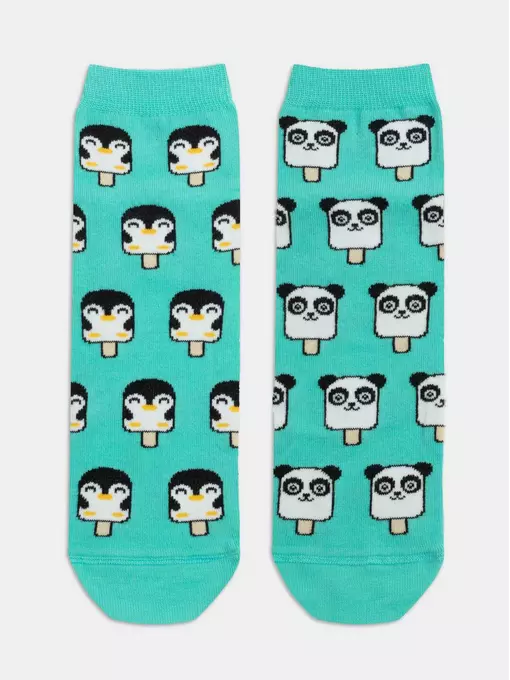 Хлопковые женские носки happy c рисунками "panda & penguin" 372 бирюза, 18С-227СП, 36-39 (23-25), CONTE ELEGANT,  - 3