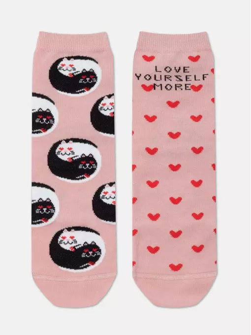 Хлопковые женские носки happy с рисунком «love yourself» 387 пепельно-розовый, 18С-227СП, 36-39 (23-25), ,  - 4