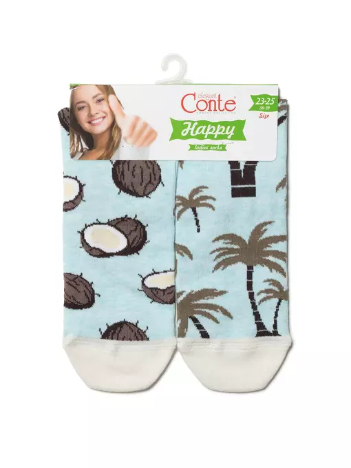 Хлопковые женские носки happy с рисунками "кокосы и пальмы" 165 бледно-бирюзовый, 18С-227СП, 36-39 (23-25), CONTE ELEGANT,  - 3