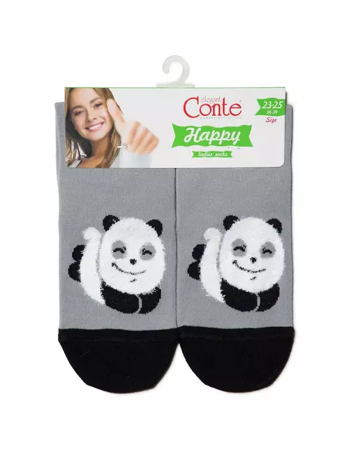 Хлопковые женские носки happy с пушистым рисунком "панда" 421 серый, 18С-268СП, 36-39 (23-25), CONTE ELEGANT,  - 3