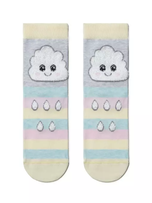 Хлопковые женские носки happy с пушистым рисунком "тучка" 424 светло-серый, 18С-268СП, 36-39 (23-25), CONTE ELEGANT,  - 2