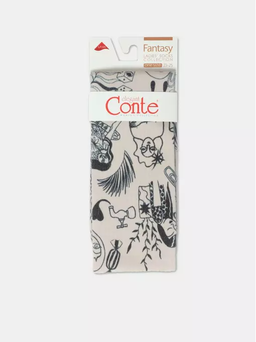 Удлиненные женские носки с хлопком fantasy 391 бежевый, 19С-236/1СП, 36-39 (23-25), CONTE ELEGANT,  - 5