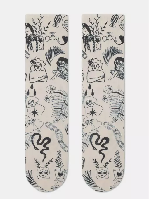 Удлиненные женские носки с хлопком fantasy 391 бежевый, 19С-236/1СП, 36-39 (23-25), CONTE ELEGANT,  - 3