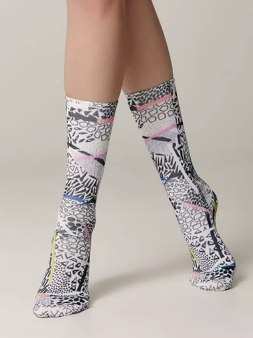 Удлиненные женские носки с хлопком fantasy 392 черно-белый, 19С-236/1СП, 36-39 (23-25), CONTE ELEGANT,  - 2