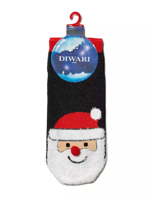 Короткие новогодние мужские носки "санта-клаус" с пушистой нитью и помпоном 446, 19С-82СП, 42-45 (27-29), DIWARI,  - 2