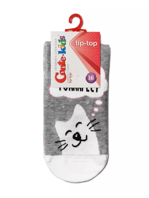 Антискользящие носки tip-top с рисунками "кот purrrfect" 403 серый, 7С-54СП, 16, CONTE-KIDS,  - 2