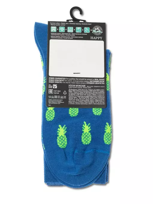 Хлопковые мужские носки happy с рисунком «ананасы» 145 синий, 20С-37СП, 42-43 (27), DIWARI,  - 3