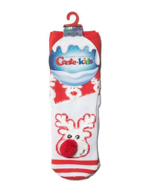 Детские новогодние носки "рудольф" с махровой стопой и отворотом 444 белый-красный, , 20-22, CONTE-KIDS, - 2