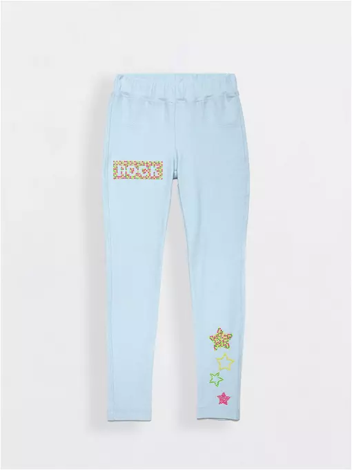 Джеггинсы для девочки с ярким рисунком из неоновых стразов rock star crystal blue, 18С-752ДТСП, 128,134-68, CONTE ELEGANT,  - 3