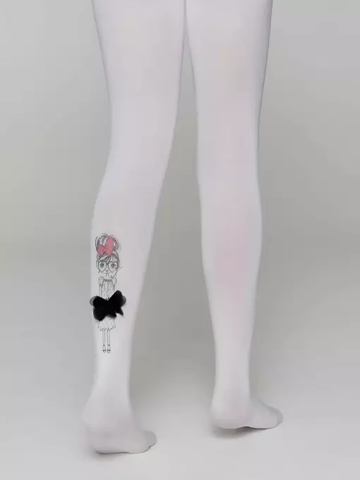 Колготки детские из микрофибры с рисунком и декором pretty bianco, 21С-87СП, 116-122, CONTE ELEGANT,  - 3