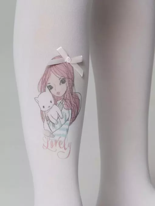 Колготки детские из микрофибры с рисунком и декором lovely bianco, 21С-88СП, 104-110, CONTE ELEGANT,  - 3