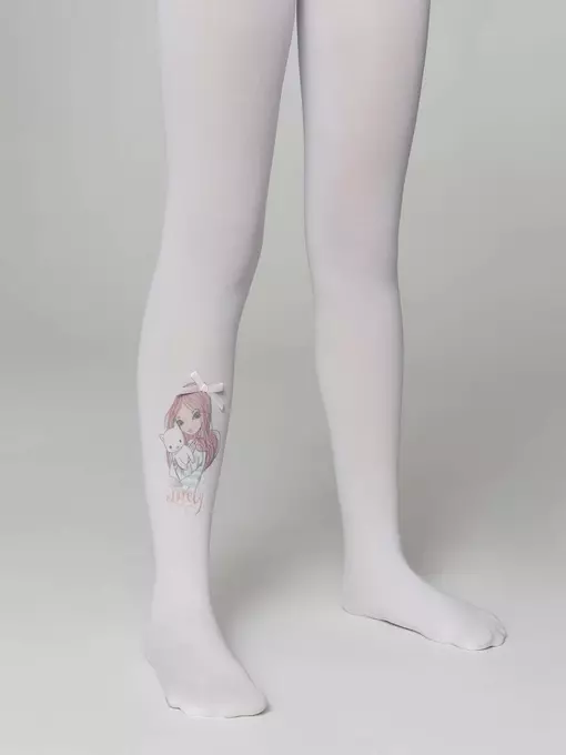 Колготки детские из микрофибры с рисунком и декором lovely bianco, 21С-88СП, 104-110, CONTE ELEGANT,  - 2